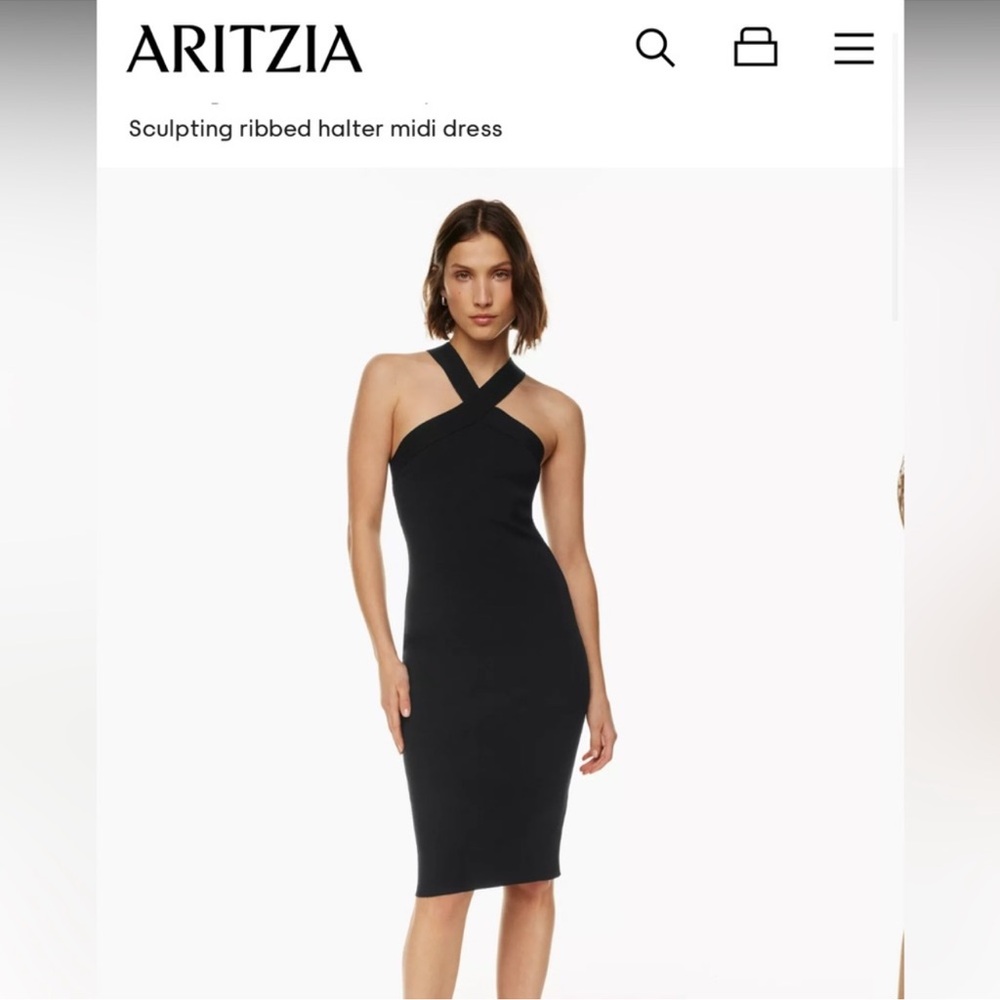 NWT Aritzia Sculpt Knit Cross Midi Dress in Black in size USWXL